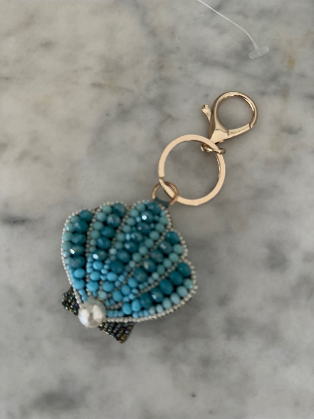 Anthropology Beaded Turquoise Shell Keychain Charm